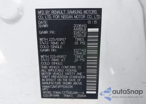 2015 Nissan Rogue Sv из США, поврежденный, VIN KNMAT2MT3FP534296